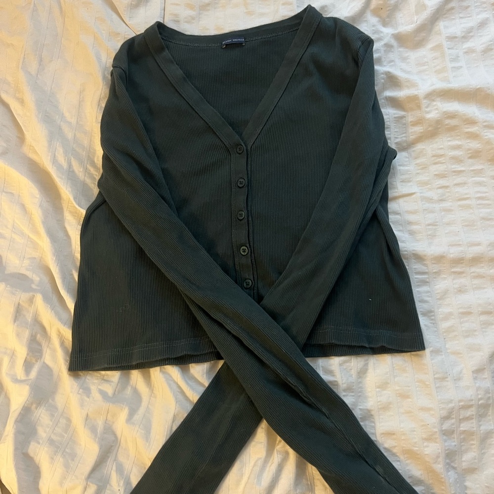 Brandy Melville dark green ribbed button-front cardigan